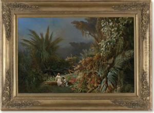 Tropical Landscape With Paul And Virginie by Henri Pierre L. Blanchard