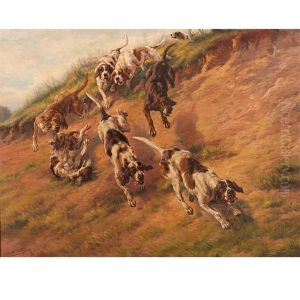 Action Hunting Scene With Eight Dogs