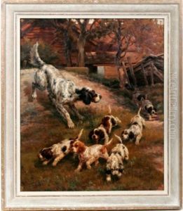 Hunting Dog With 7 Puppies