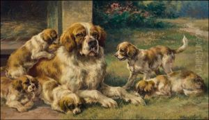Saint Bernard And Pups