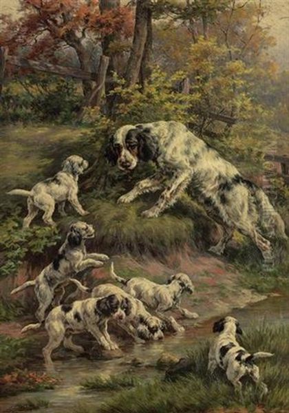 Setter And Her Puppies - view 1