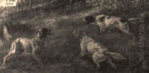 Three Spaniels In An Autumn Landscape by Edmund Henry Osthaus