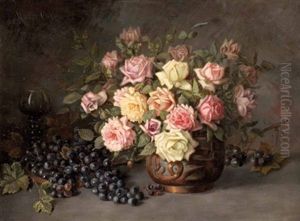 Stillleben Mit Rosen Und Weintrauben by Marie Osthaus