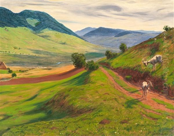 Summer Mountain Landscape With Goats - view 1