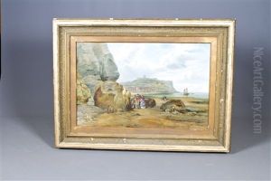 Under The Cliffs On The Beach At Scarborough by John Hervey Oswald