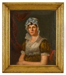 Seated Woman In Lace Cap And Olive-colored Dress