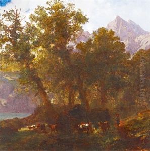 Troupeau Au Bord Du Rhone Et Les Dents Du Midi