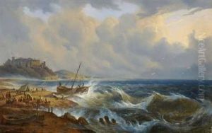 Sudliche Meereskuste Bei Sturmisch Bewegter See by Johann Nepomuk Ott