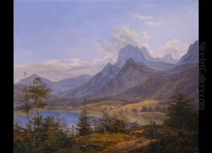 Alpensee Vor Weitem Gebirgspanorama Am Fruhlingstag