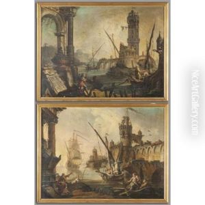 Porti Con Figure (2) by Gaetano Ottani