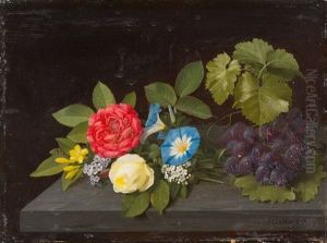 Stillleben Mit Blumen, Blauen Trauben Und Blattwerk Stillleben Mit Blumen, Blauen Trauben Und Blattwerk