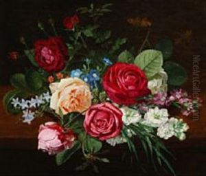 A Bouquet Of Colourful Flowers On A Stone Sill A Bouquet Of Colourful Flowers On A Stone Sill