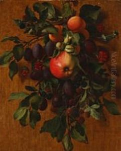 A Bouquet Of Nuts And Fruits Hanging From A Nail by Otto Didrik Ottesen