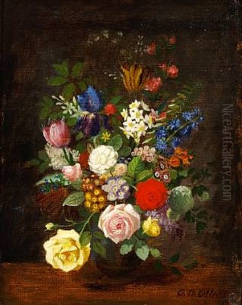 A Bunch Of Roses, Primula And Hyacinthin A Vase - view 1