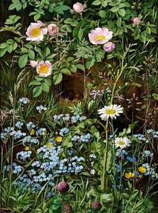 Dog Roses, Forget-me-not, Daisies, Buttercups And Clover. In The Centre A Bird's Nest With Eggs by Otto Didrik Ottesen