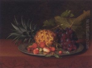 A Pineapple, Strawberries And Grapes On A Pewter Platter