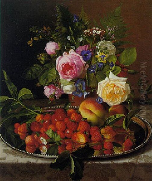 Still Life With Roses And Strawberries On A Silver Salver - view 1