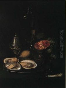 Esters, Granataeble, Stribisse, Pokal Og Kniv Pa Et Bord by Otto Didrik Ottesen