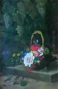 Kurv Med Brogede Blomster, I Baggrunden Vinlov