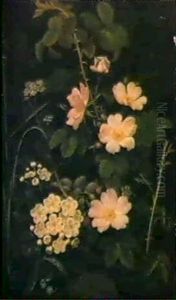 A Bird's Nest Amongst Wild Roses, Wild Strawberries, Vibernum And Cow Parsley. by Otto Didrik Ottesen
