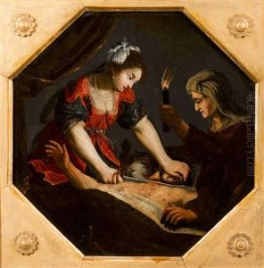 Judith Et Holopherne, Ardoise De Forme Octogonale by Pasquale Ottino