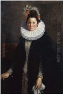 Ritratto Di Virginia Bussoni Pulsini, A Tre Quarti Di Figura, Con Abito Ricamato E Gorgiera