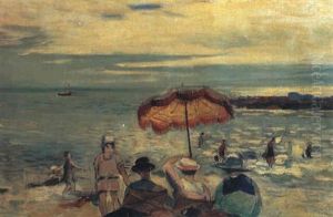 Famille Au Bord De Mer by Henri Ottmann