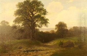 Waldlandschaft Mit Jager Auf Dem Weg Ins Revier by Heinrich Otto