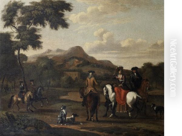 Elegant Figures On Horseback On A Country Path - view 1
