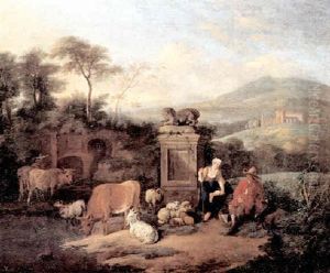 Sudliche Landschaft Mit Hirtenpaar Und Vieh
