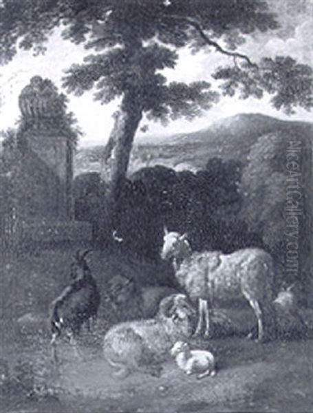 Goats And Sheep In A Classical Landscape - view 1