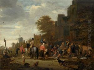 Village In A Landscape With A Fish Market by Johannes Dircksz Oudenrogge
