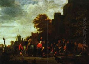 Fischmarkt In Einem Hollandischen Dorf by Johannes Dircksz Oudenrogge