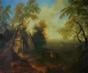 A River Side Village With Anglers On A Bench, And Peasants  By A Wattermill