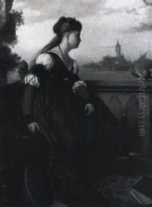 Woman In Medieval Dress Resting From Playing Her Instrument