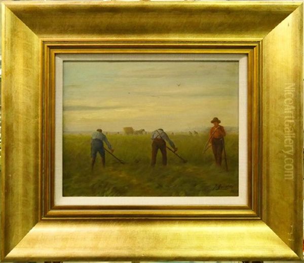 Farmers Mowing With Scythes - view 1