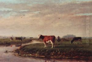 Cows In A Polder Landscape by Jacob Oudes Sr.