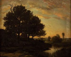 Rentree Des Vaches A L'etable Au Crepuscule by Achille Francois Oudinot