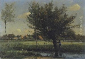 Knabe Unter Einem Baum Am Weiher by Achille Francois Oudinot