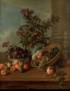 Nature Morte Au Panier De Peches, Raisins Et Figues by Jacques Charles Oudry