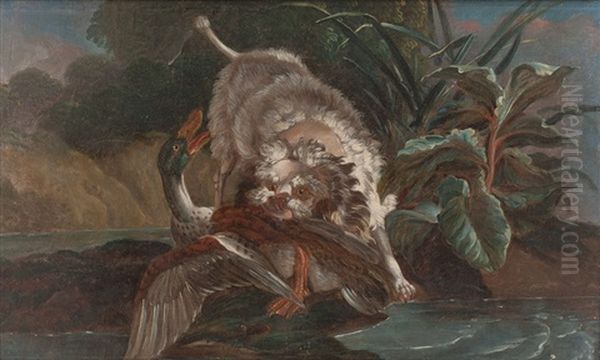 Stillleben Mit Reisendem Hund Und Ente (+ Stillleben Mit Falken Und Raben; Pair) - view 1