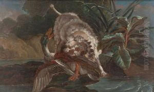 Stillleben Mit Reisendem Hund Und Ente (+ Stillleben Mit Falken Und Raben; Pair) by Jacques Charles Oudry