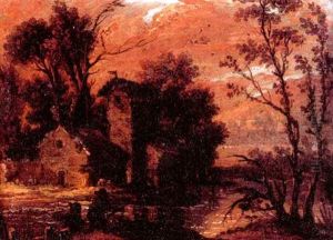 Paysage Avec Moulin Et Pecheurs