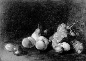 Nature Morte Aux Pommes, Peches, Poires Et Raisins Voisinant Sur Un Entablement
