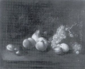 Peches, Poires Et Raisin Sur Un Entablement