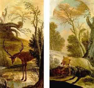 Deer At A Stream In A Landscape by Jacques Charles Oudry