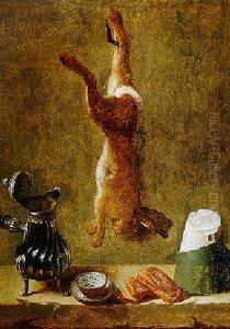 Still Life With A Hare, A Silver Coffee Pot And Other Objects On A Stone Ledge by Jacques Charles Oudry
