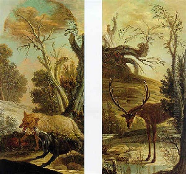 Deer At A Stream In A Landscape - view 1