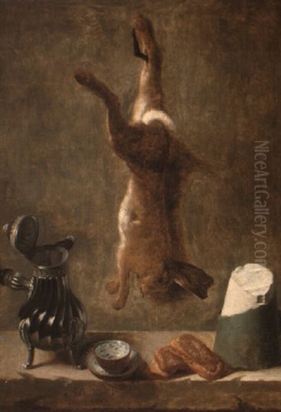 Still Life Of A Rabbit, Silver Coffee Pot, Cup And Saucer, Bread And Cheese - view 1