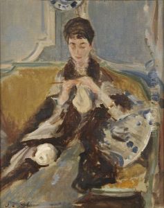 Portrait De Madame Langweil A Son Tricot by Jacques-Emile Blanche